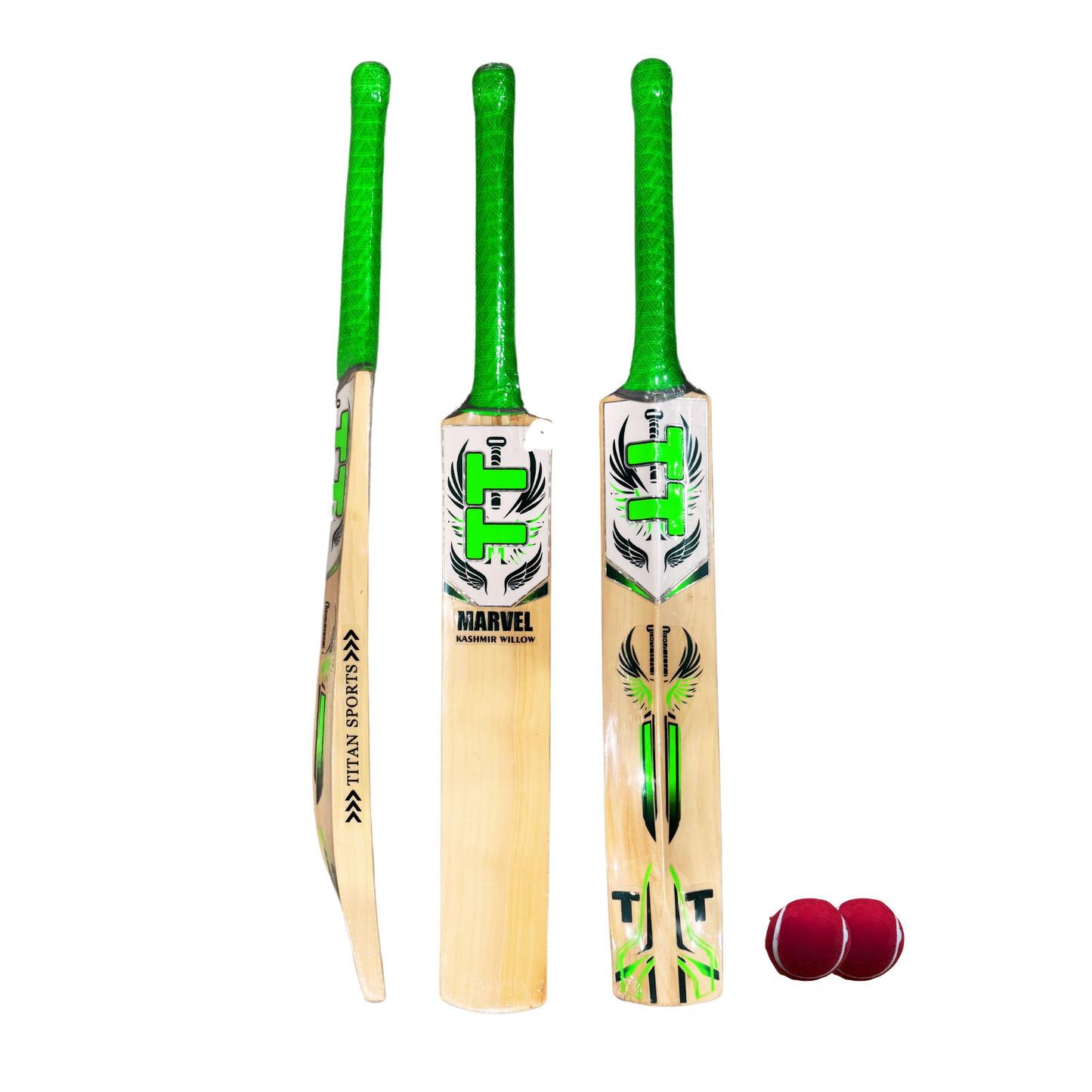 Titan Marvel Kashmir Willow Short Handle Cricket Bat (Two Heavy Tennis Balls Included)