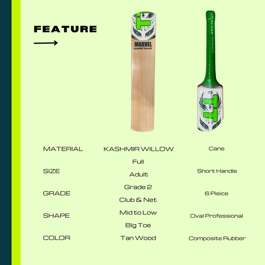 Titan Marvel Kashmir Willow Short Handle Cricket Bat (Two Heavy Tennis Balls Included)
