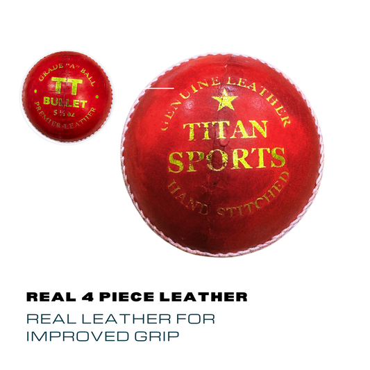 Titan Bullet - Red Leather Cricket Ball - 4 Piece